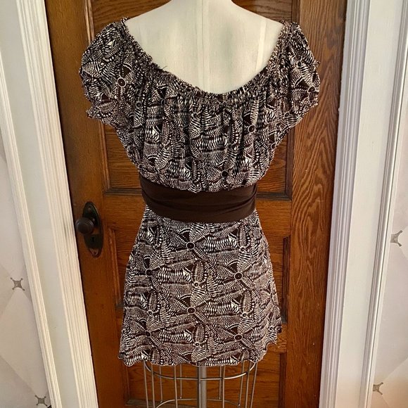 Max Studio Brown Pattern Size Small Blouson Style Blouse Top - Picture 5 of 9